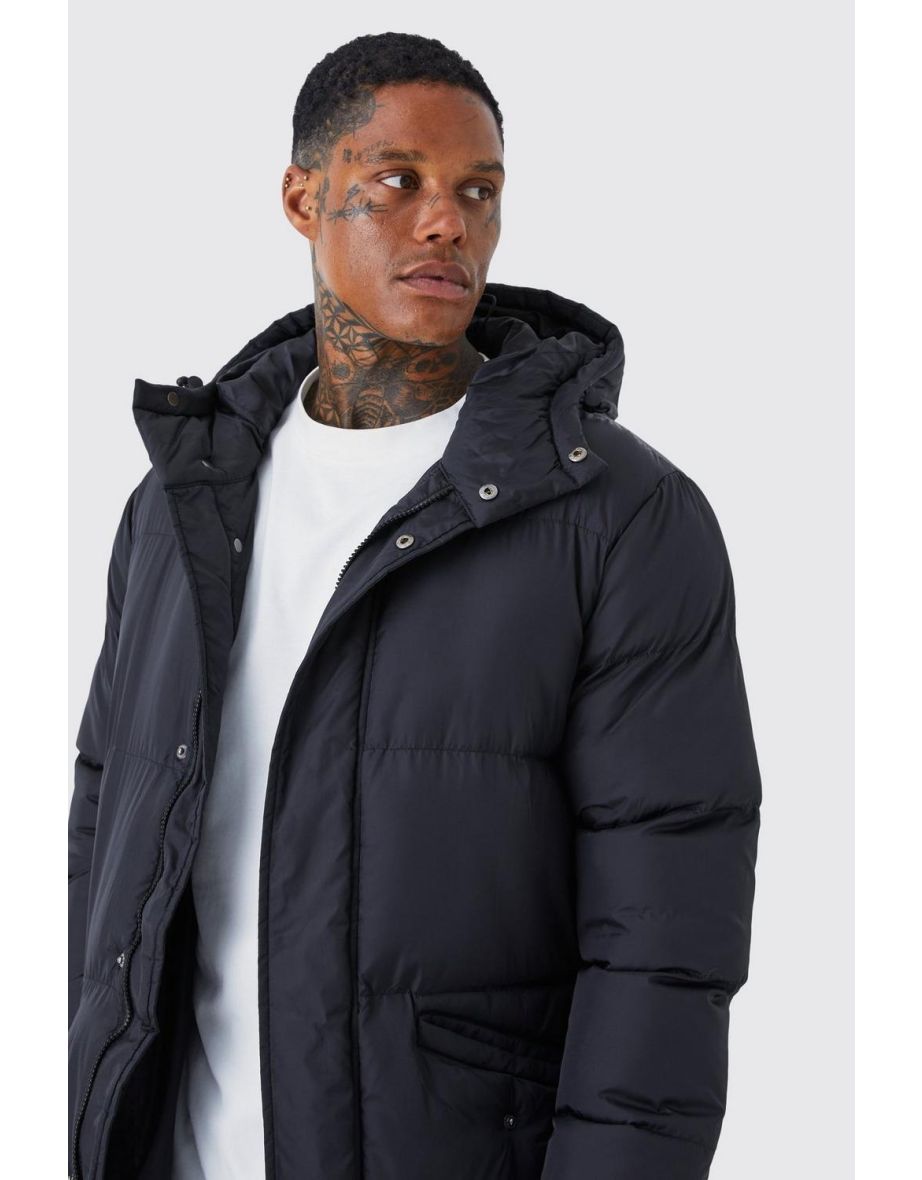 Mid Length Hooded Puffer coat in Black - black - 2