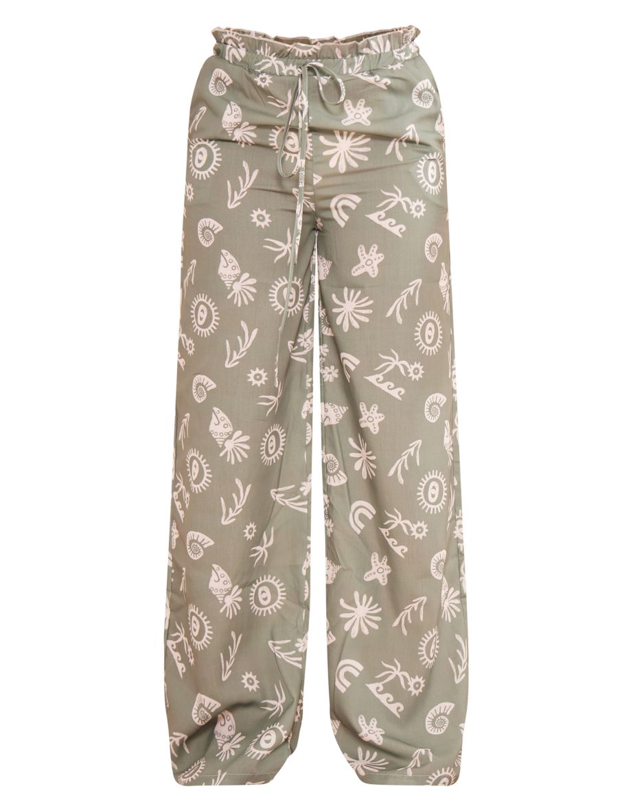 Khaki Abstract Printed Straight Leg Trousers - 4