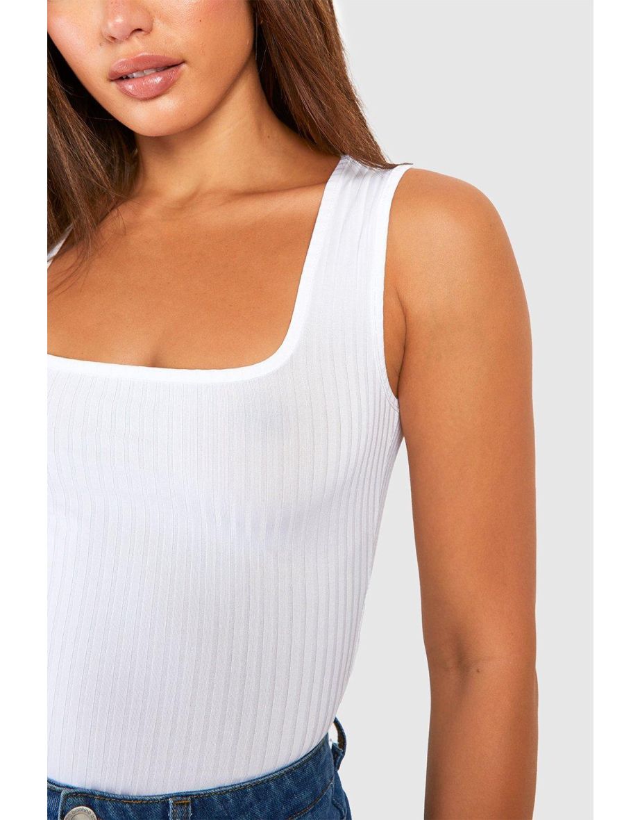Tall Square Neck Rib Bodysuit - white - 3