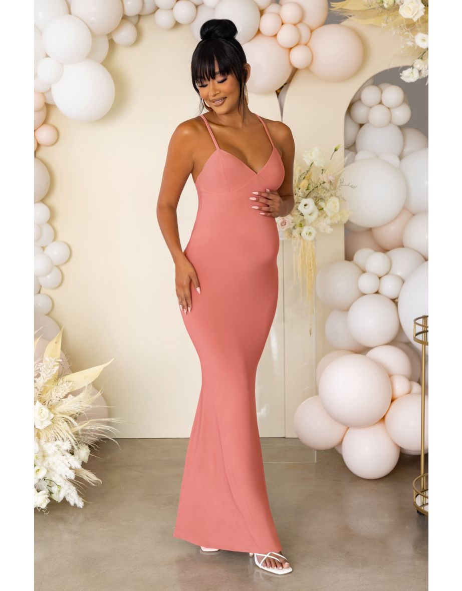 Dusty Rose Maternity Cross Back Maxi Dress - 4