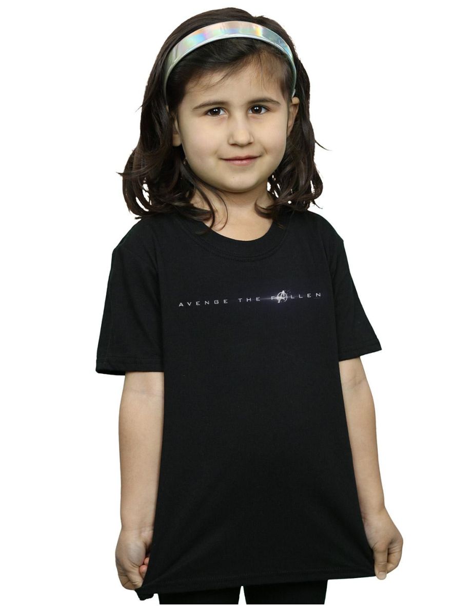 Marvel Girls Avengers Endgame Avenge The Fallen Text Cotton T-Shirt - Black