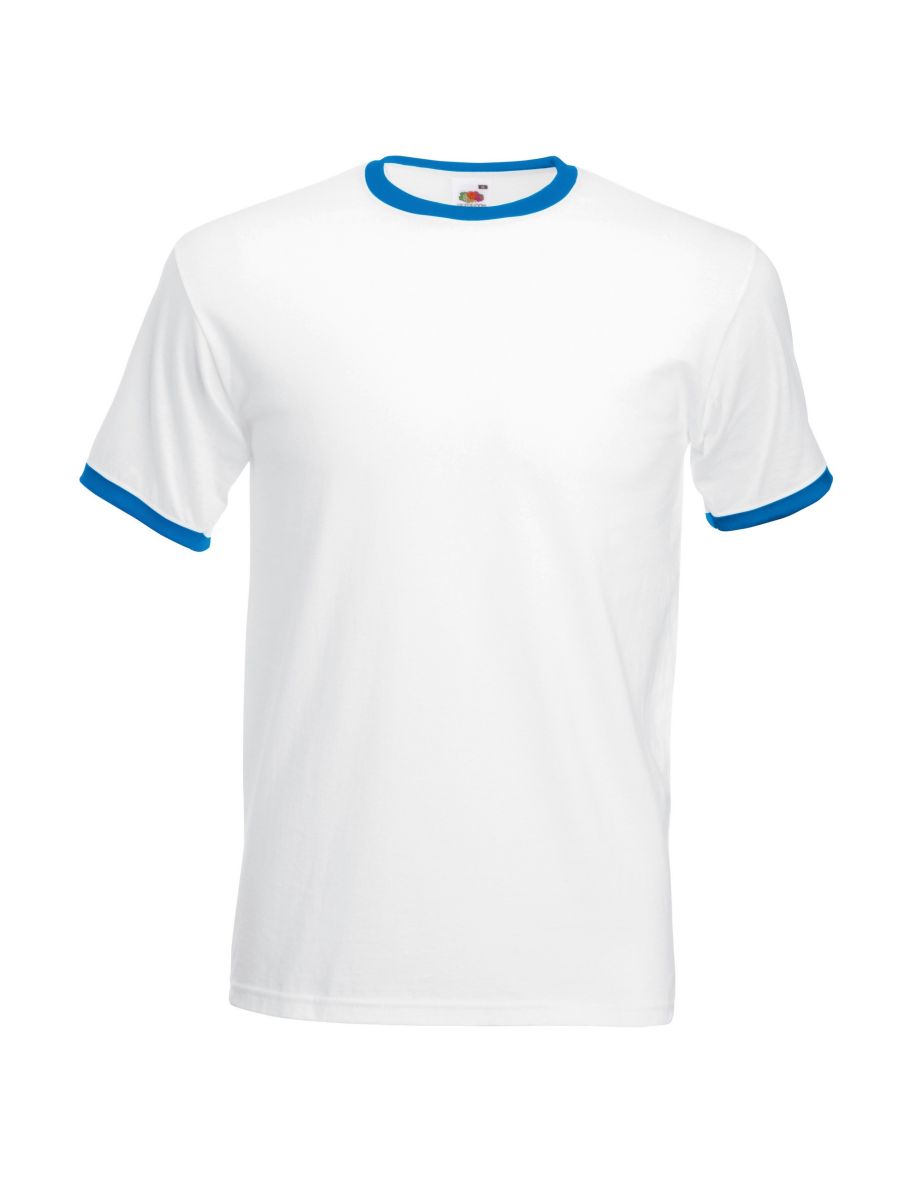 Fruit Of The Loom Mens Ringer Short Sleeve T-Shirt - White/Royal Blue