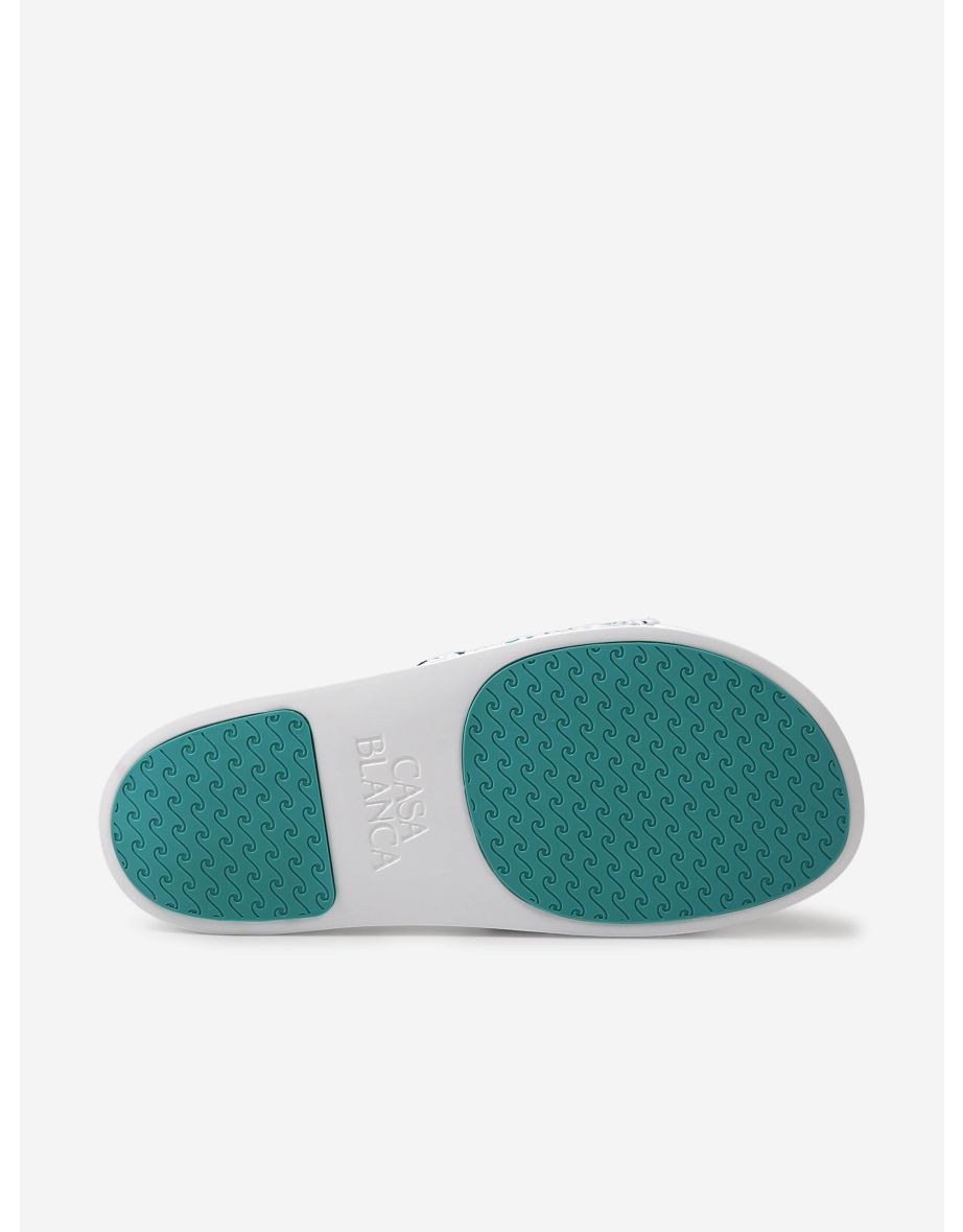 Girls Embroidered Terry Monogram Sliders in Blue - 3