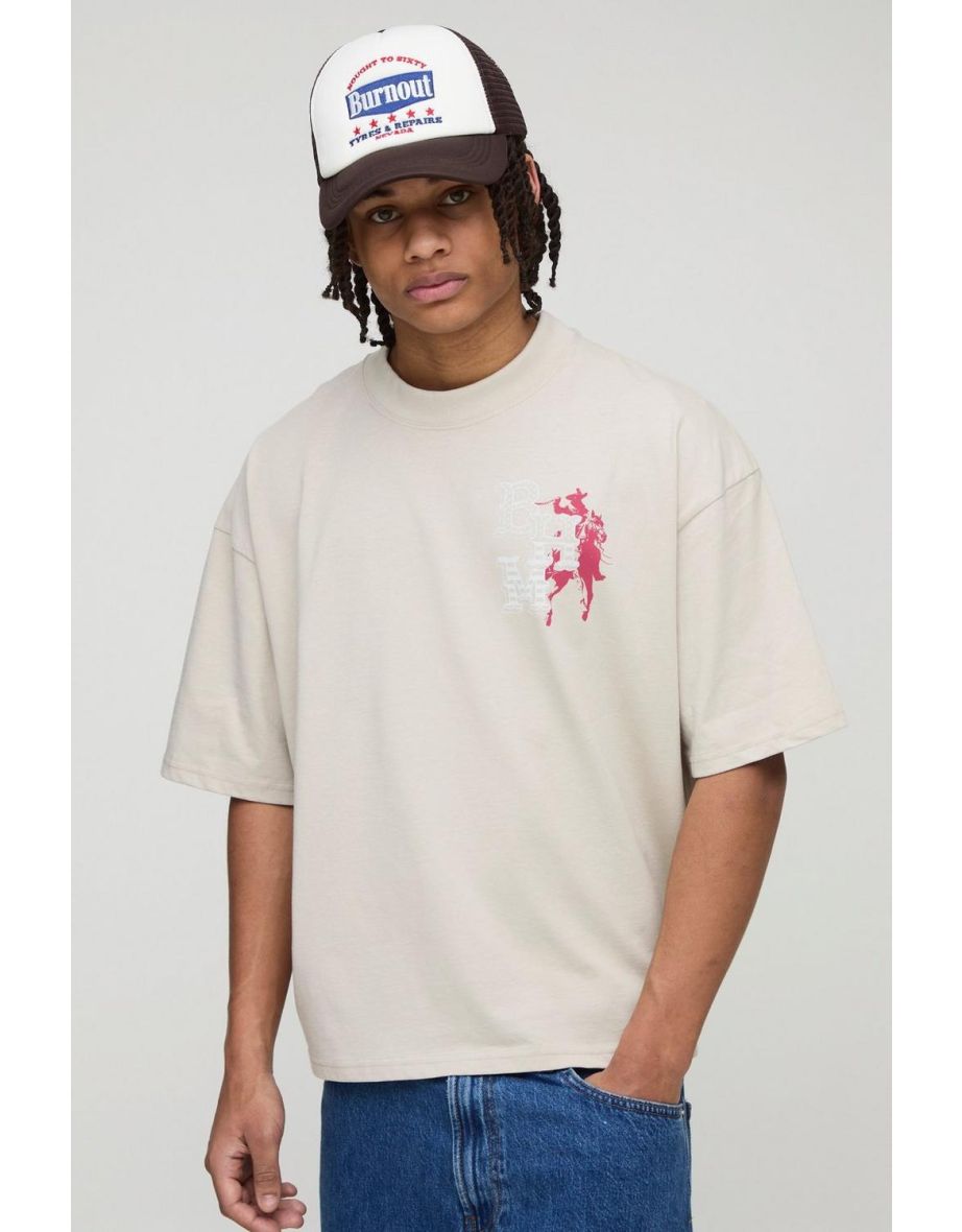 Oversized Boxy Extended Neck Rodeo Drive Western Graphic T-Shirt