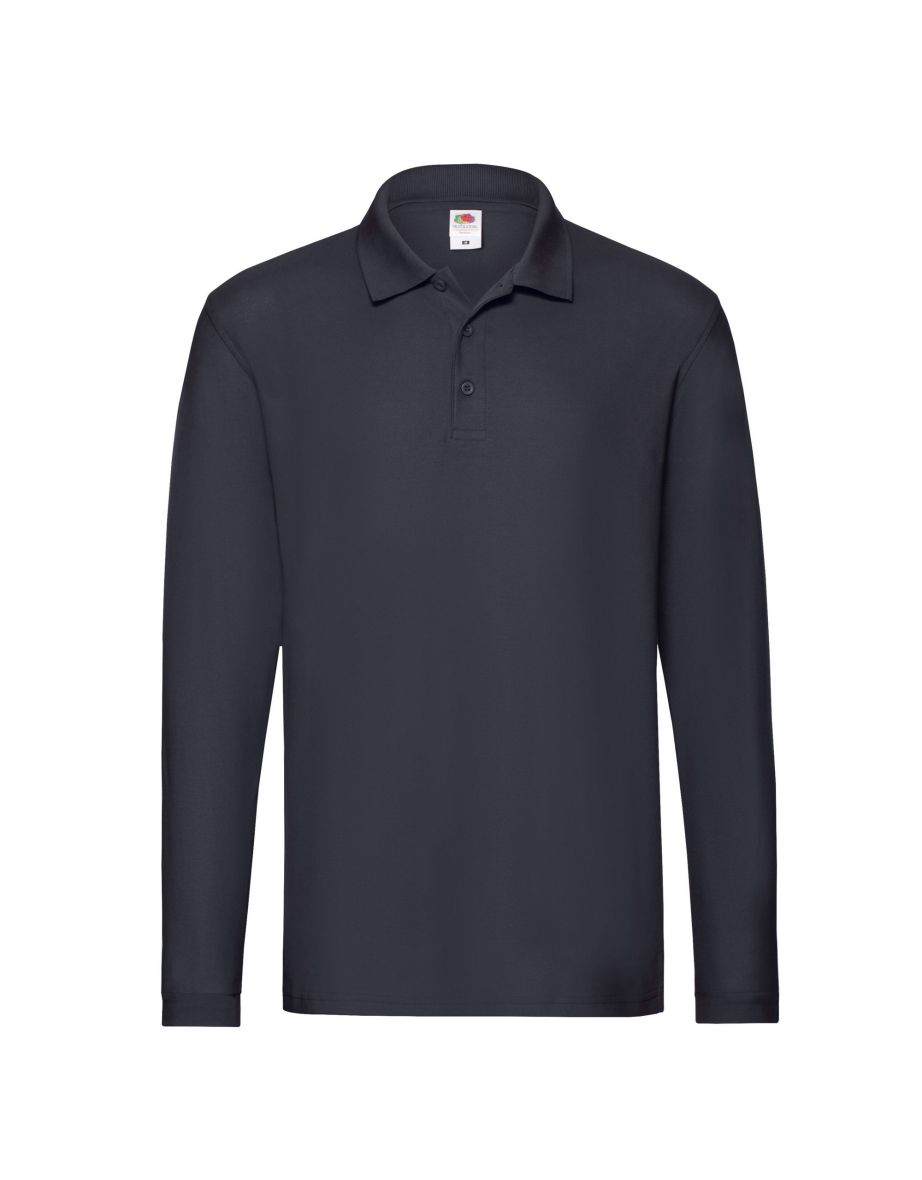 Fruit of the Loom Mens Premium Pique Long-Sleeved Polo Shirt - Deep Navy