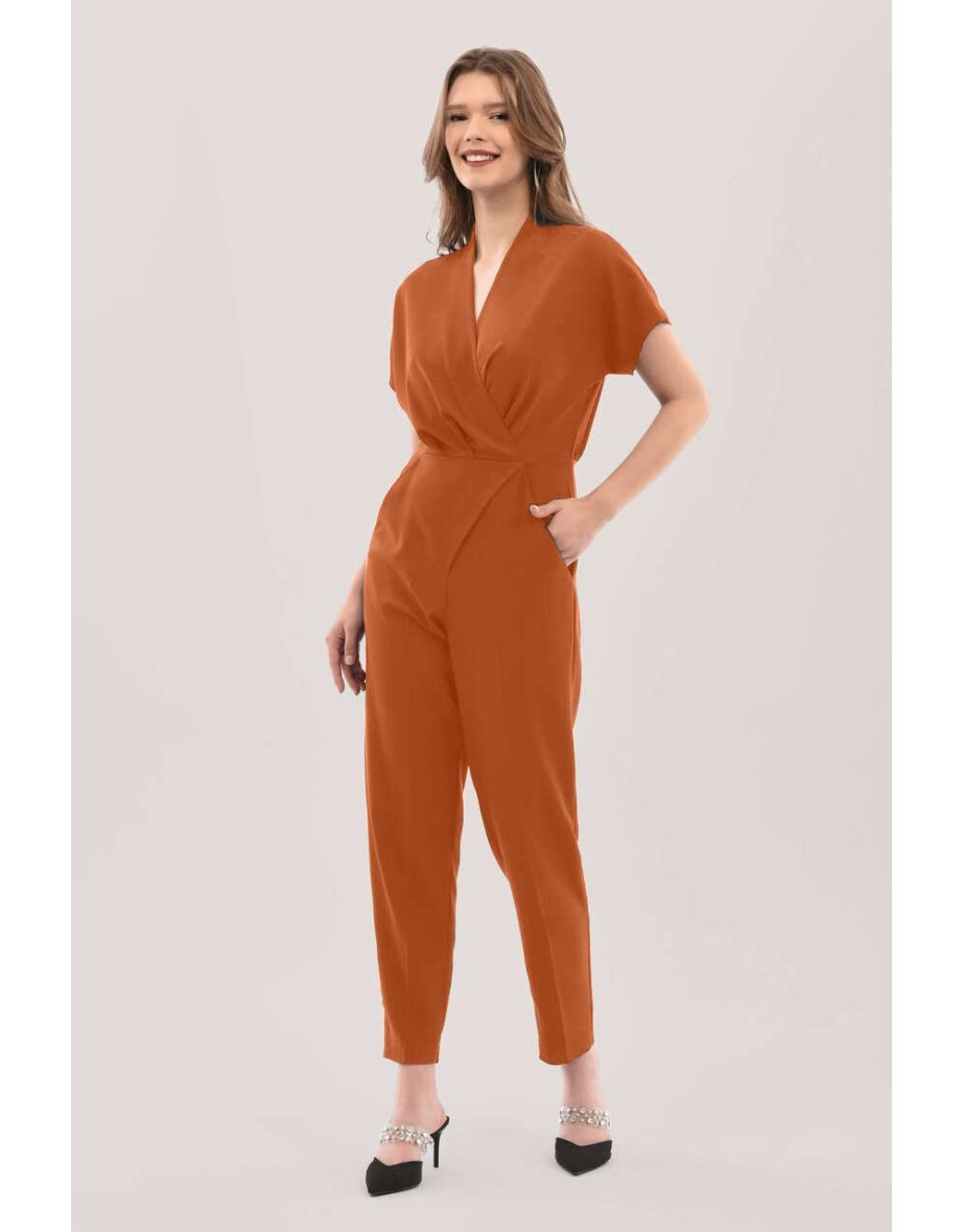 Closet London  Rust Wrap Front Kimono Jumpsuit