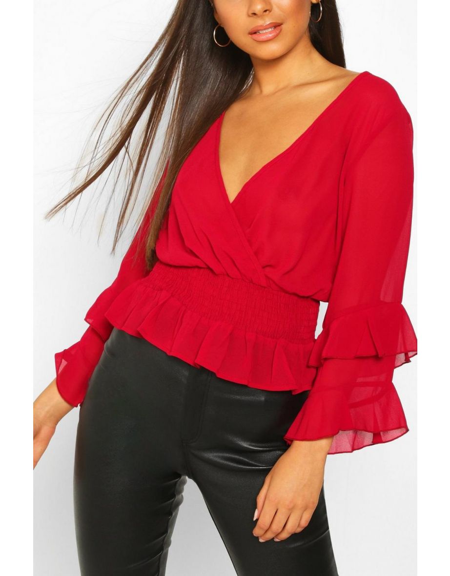 Woven Chiffon Ruffle Detail Blouse - black - 3