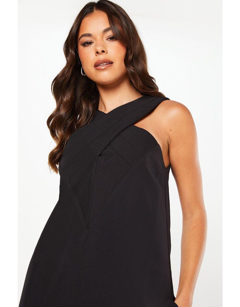 Feather Hem Cross Neck Mini Dress - 3