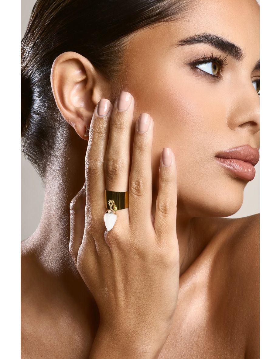 Daya | Gold Adjustable Ring With White Crystal