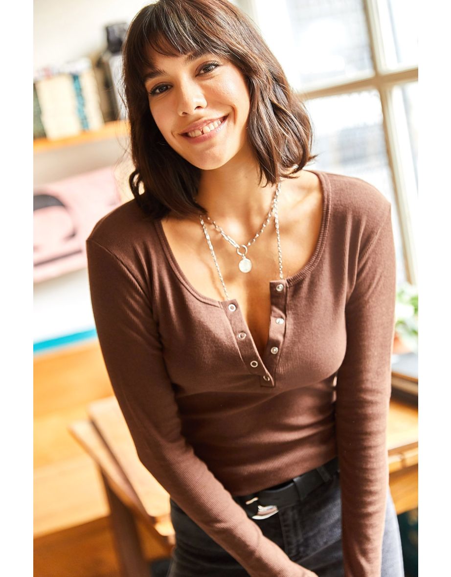 Blouse - Brown - Fitted