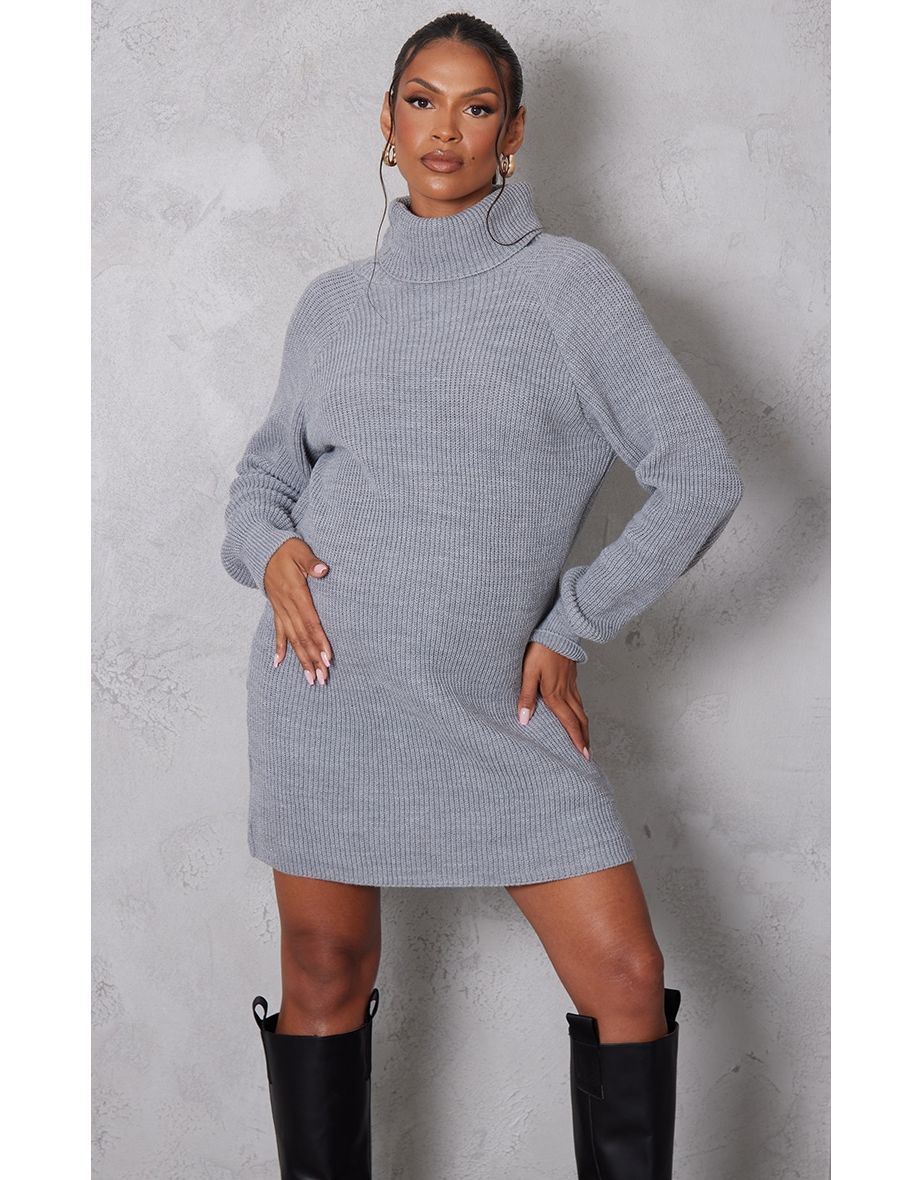 Maternity Grey Marl High Neck Oversized Jumper Dress