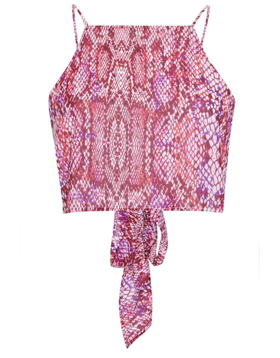 Glamorous Raspberry Snakeskin Pattern Tie Back Crop Top
