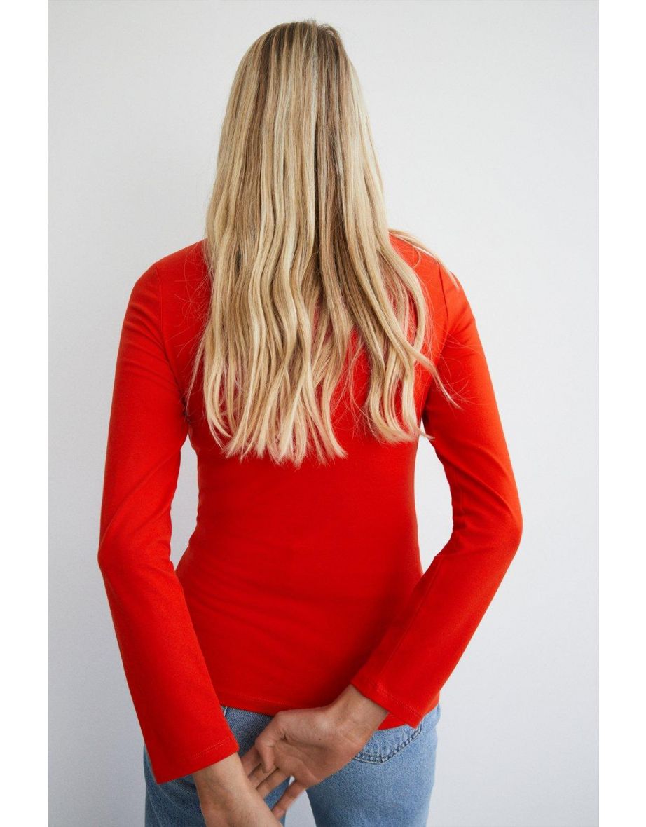 Clean Cotton Sweetheart Neck Long Sleeve Top - 2