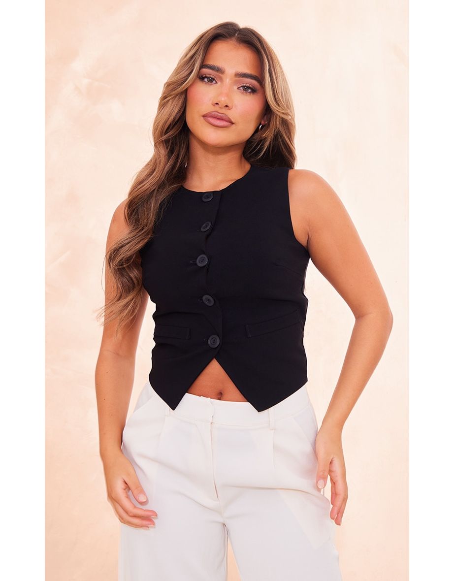 Black Round Neck Button Down Waistcoat