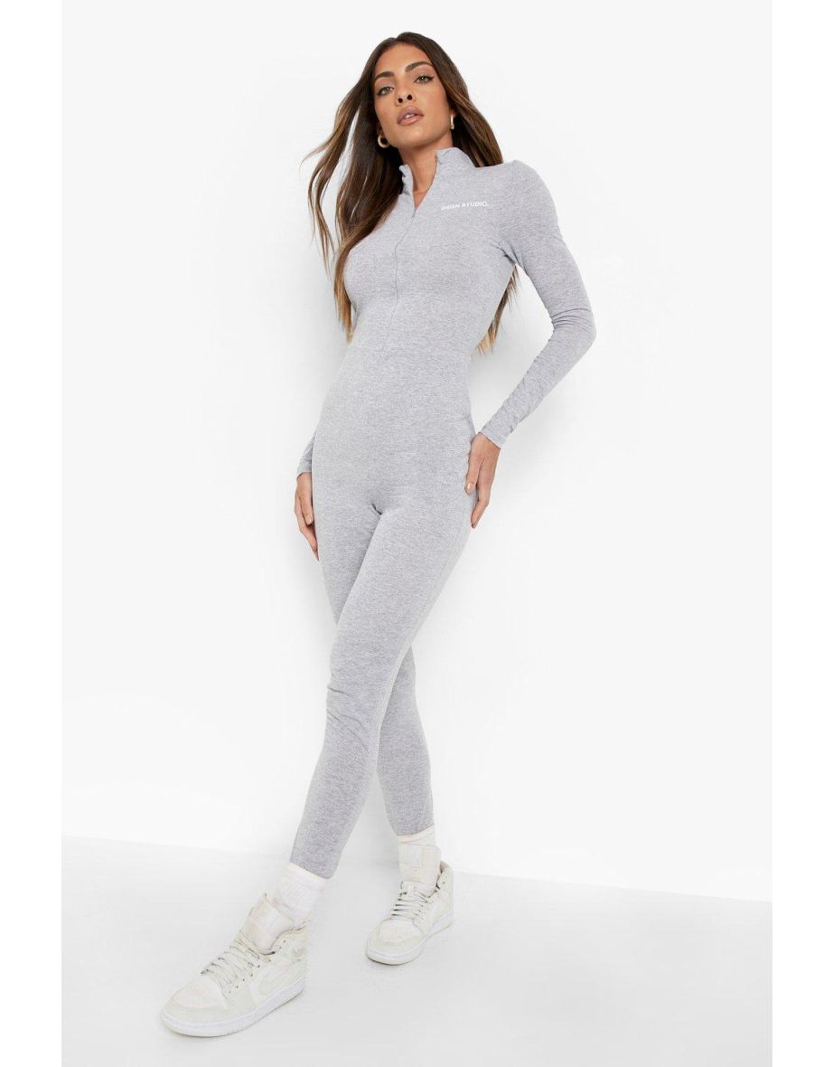 Slogan Detail Zip Front Jumpsuit - grey marl - 3