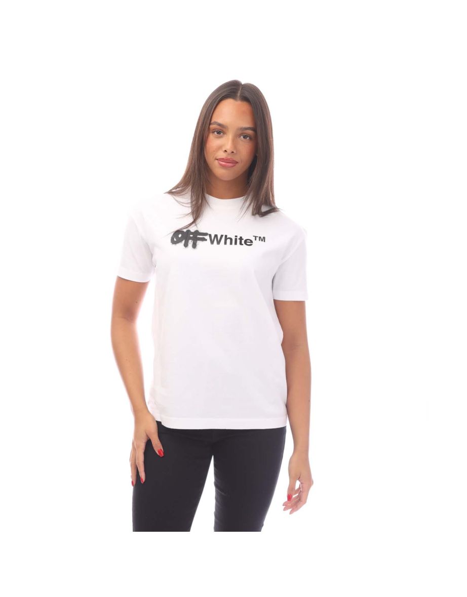Women's Off White Spray Helvetica Casual T-Shirt in White