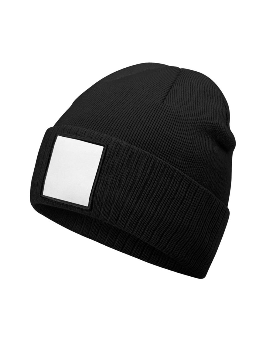 Beechfield Appliqué Patch Beanie - Black/White - 1