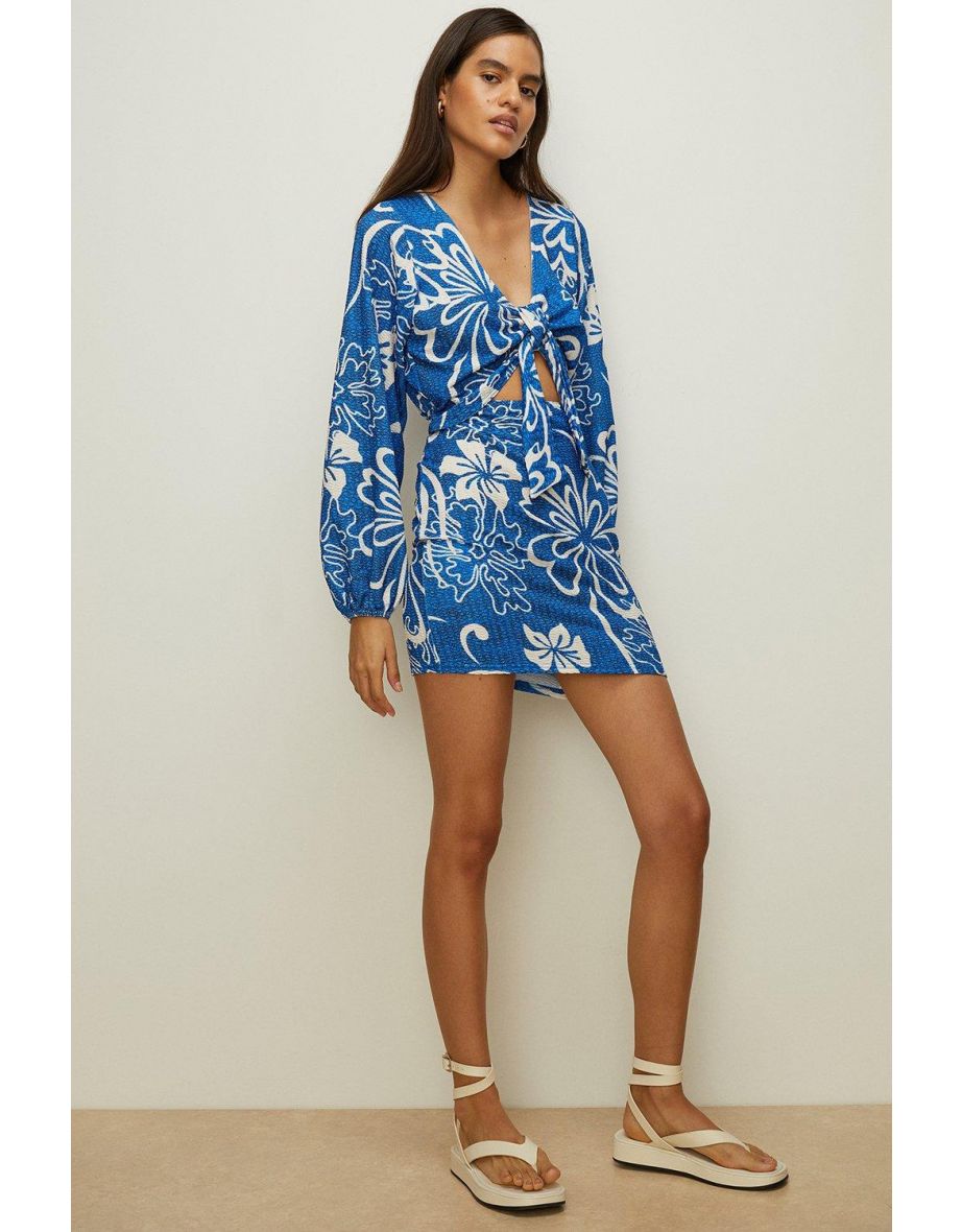 Petite Textured Floral Tie Front Mini Dress