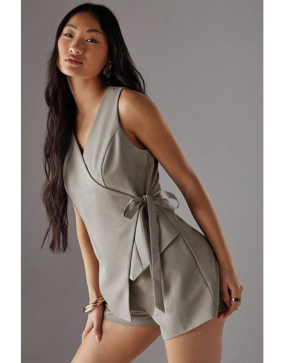 Petite Tailored Waistcoat Tie Side Playsuit - 3