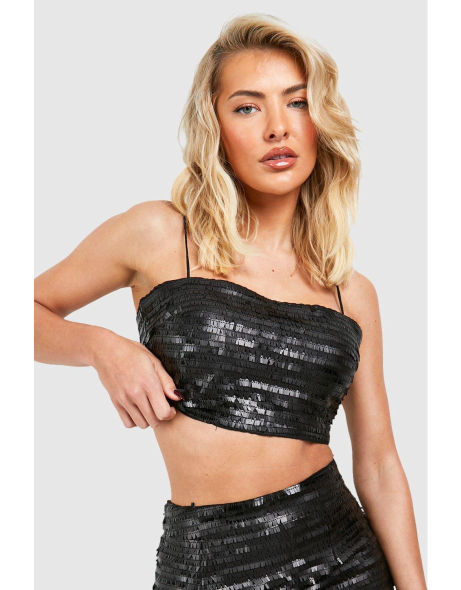 Matte Sequin Square Neck Cami - black