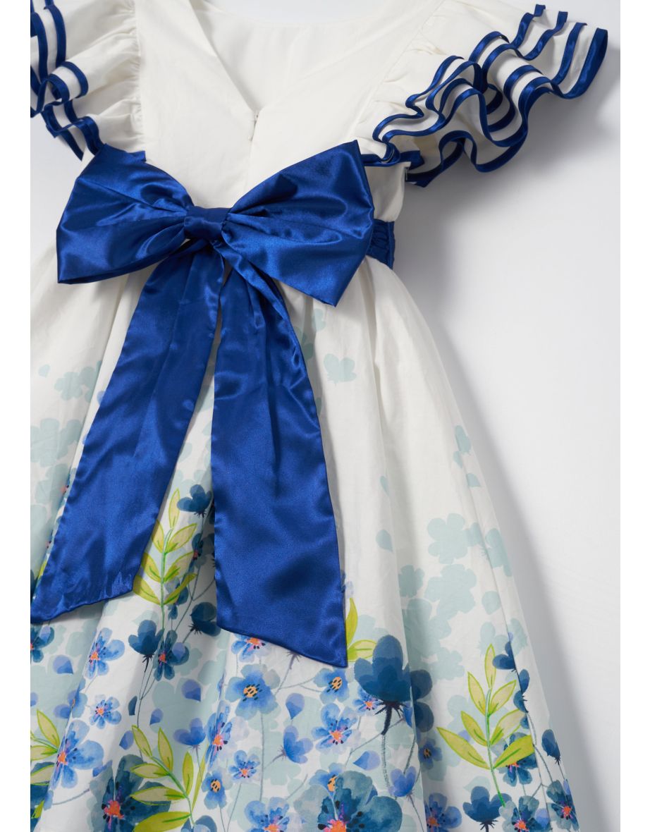 Emillie White Border Print Tie Sash Dress - 6