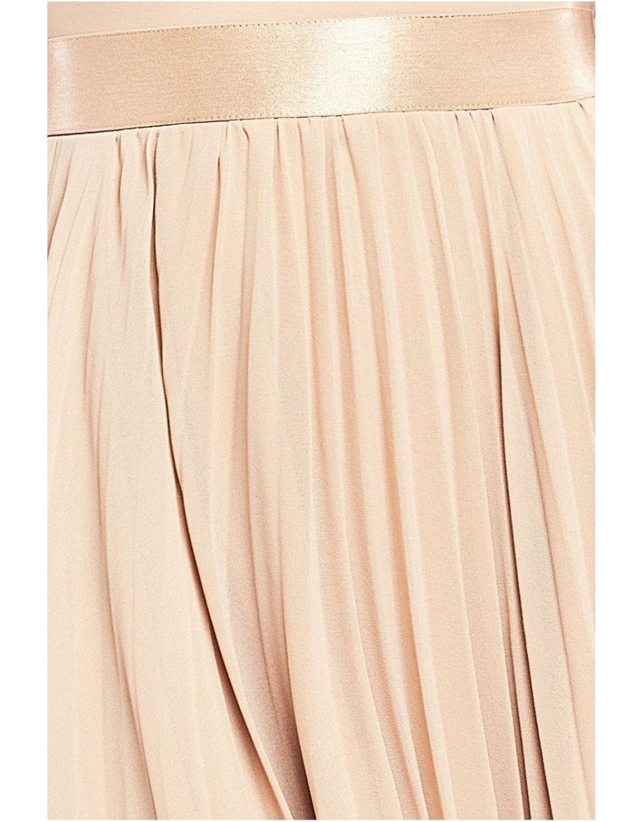 Goddiva Pleated Chiffon Off Shoulder Floor Dress - Beige - 3