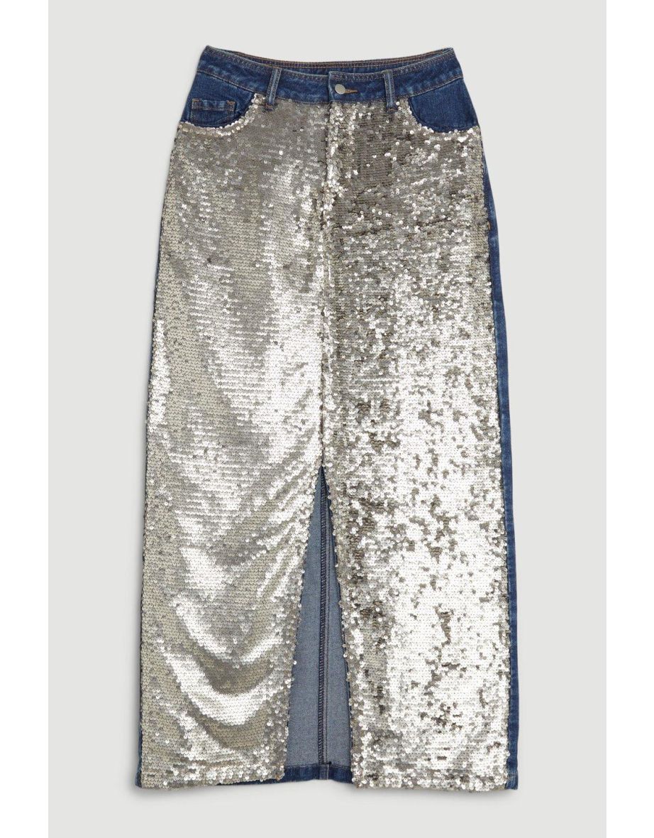 Denim & Sequin Maxi Skirt - 3