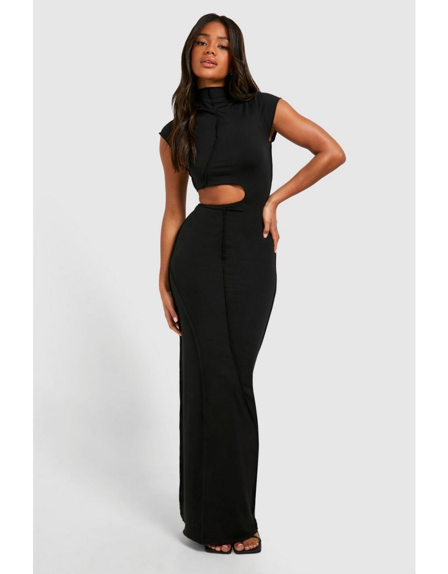 Exposed Seam Cut Out Maxi Dress - black