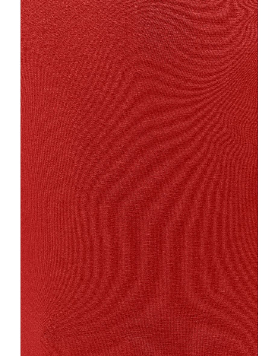 Red Cotton Halter Neck Fitted/Fits Body Stretch Knitted Undershirt - 8