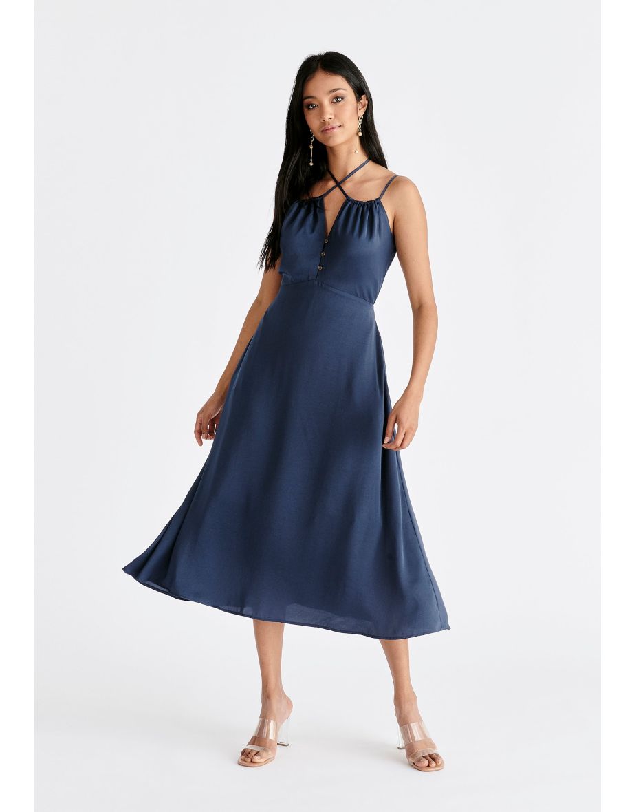 Cross Strap Blue Dress