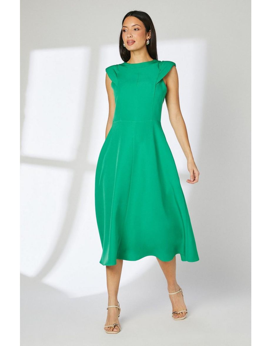 Green Structured Fit And Flare Midi Dress