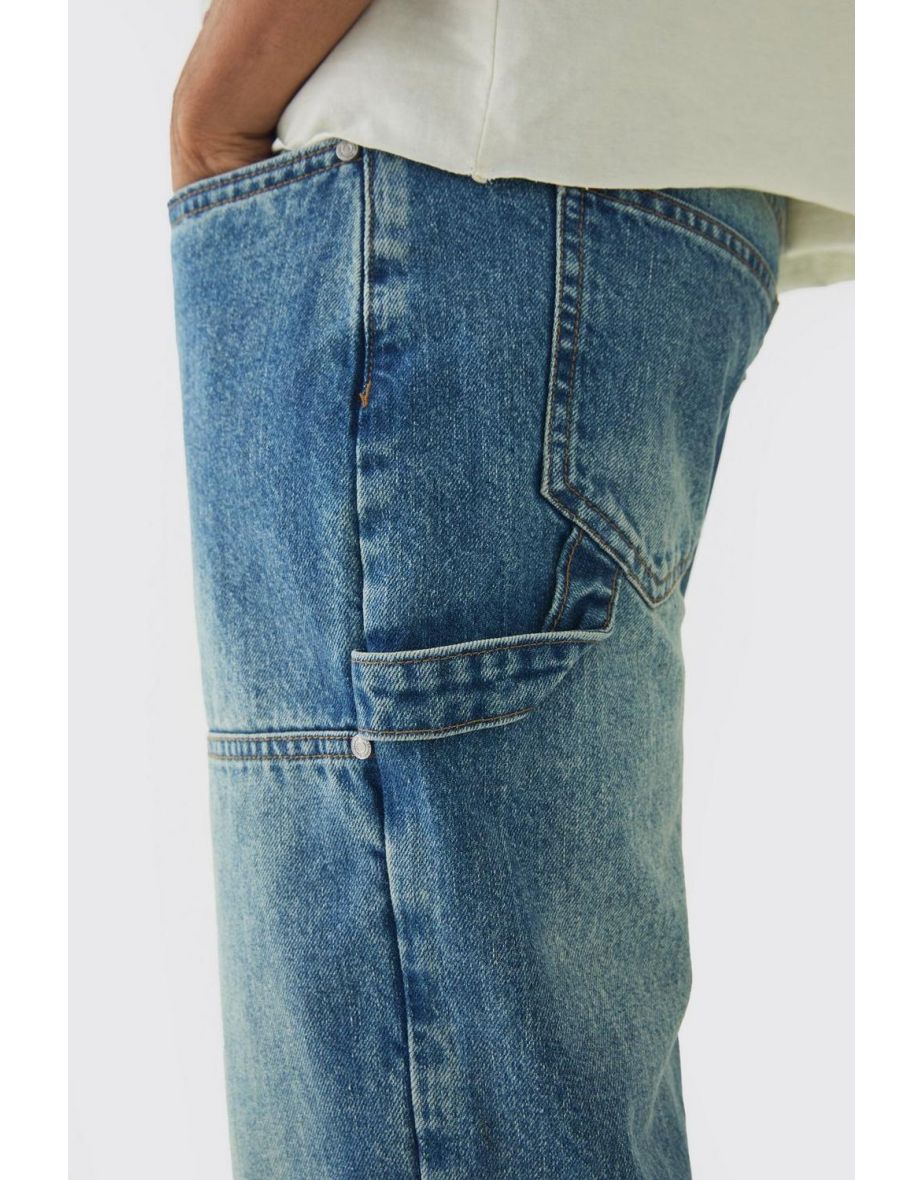 Relaxed Fit Carpenter Jeans With Split Hem - blue - 2