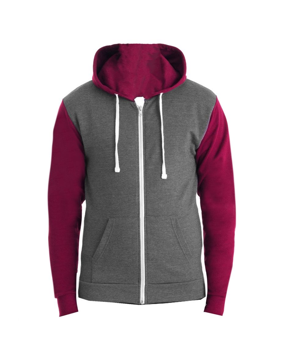 Awdis Mens Retro Zoodie / Hooded Sweatshirt / Hoodie - Charcoal Grey/Burgundy
