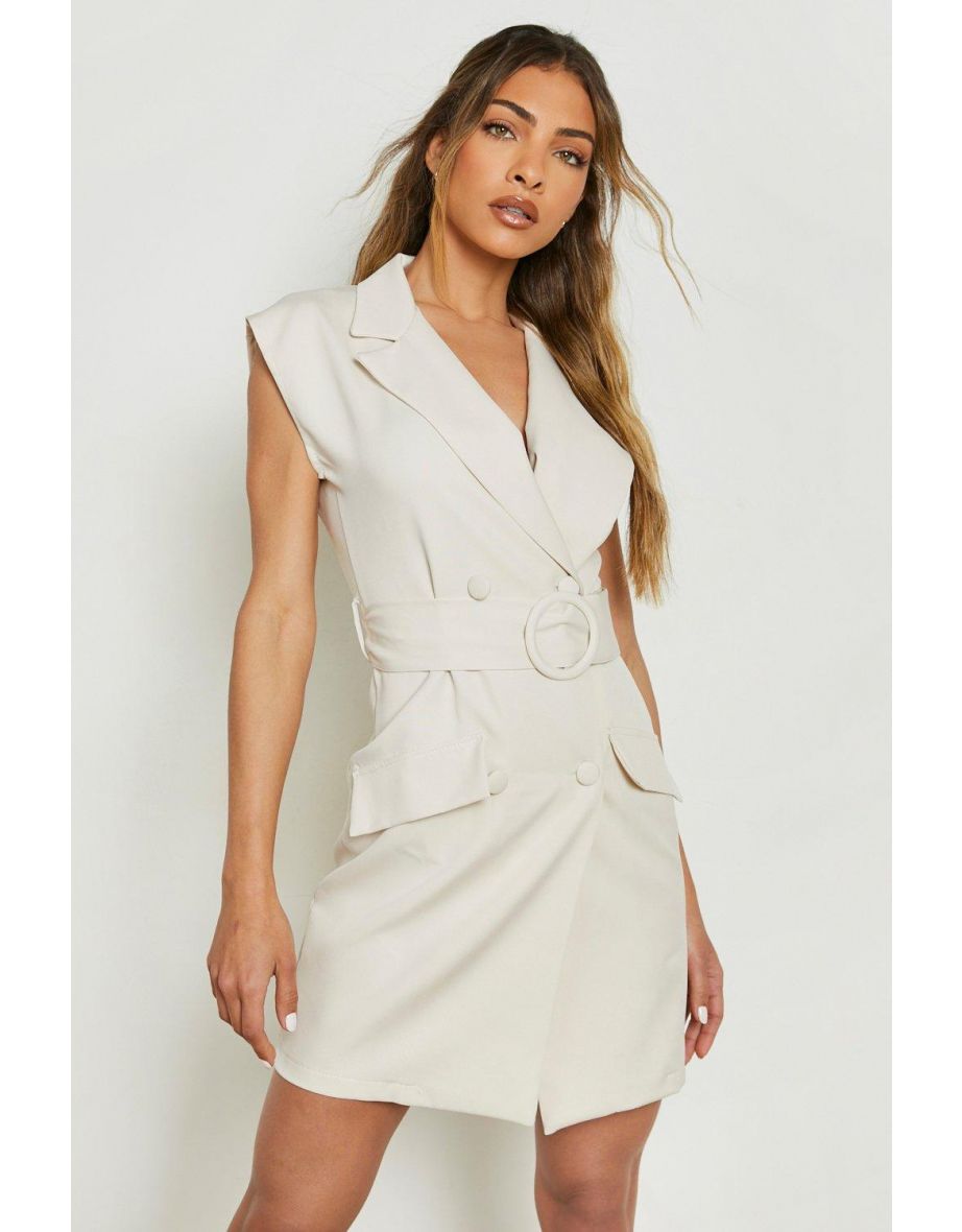 Sleeveless belted blazer dress hotsell