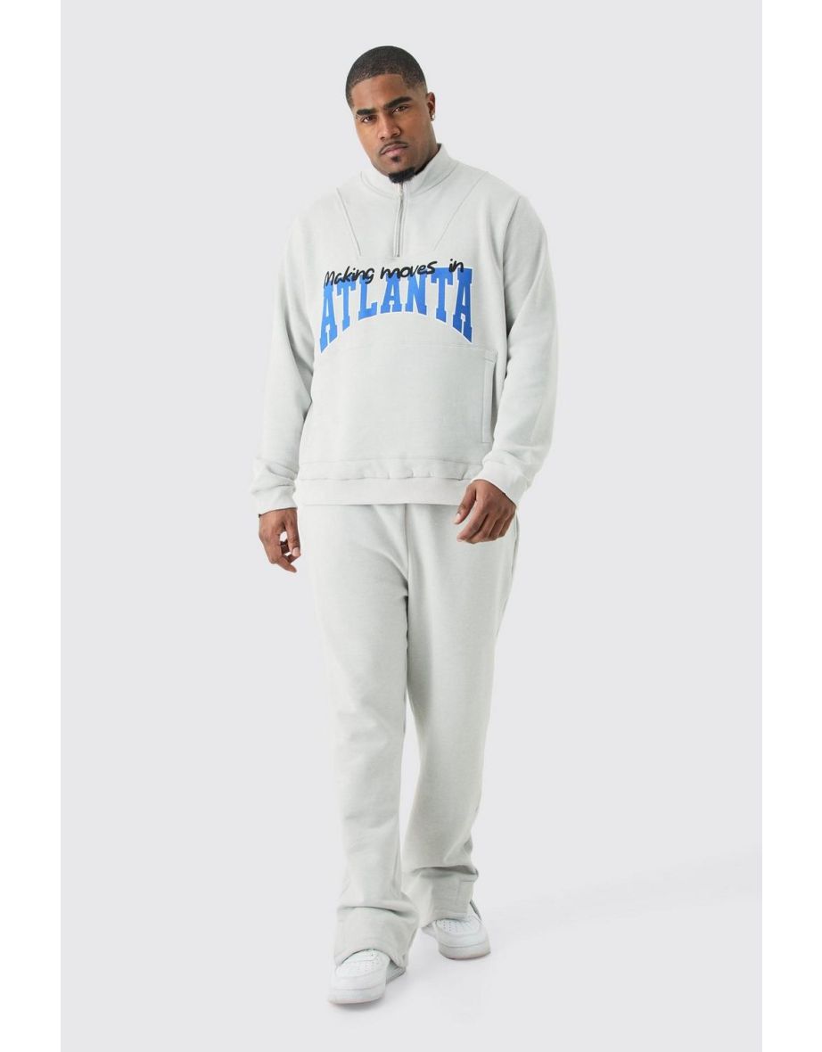 Plus 1/4 Zip Funnel Neck Atlanta Sweatshirt Tracksuit - light grey