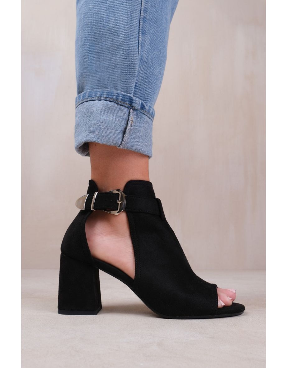 LISA BLOCK HEEL WITH SIDE BUCKLE AND OPEN TOE FRONT IN BLACK SUEDE - 2