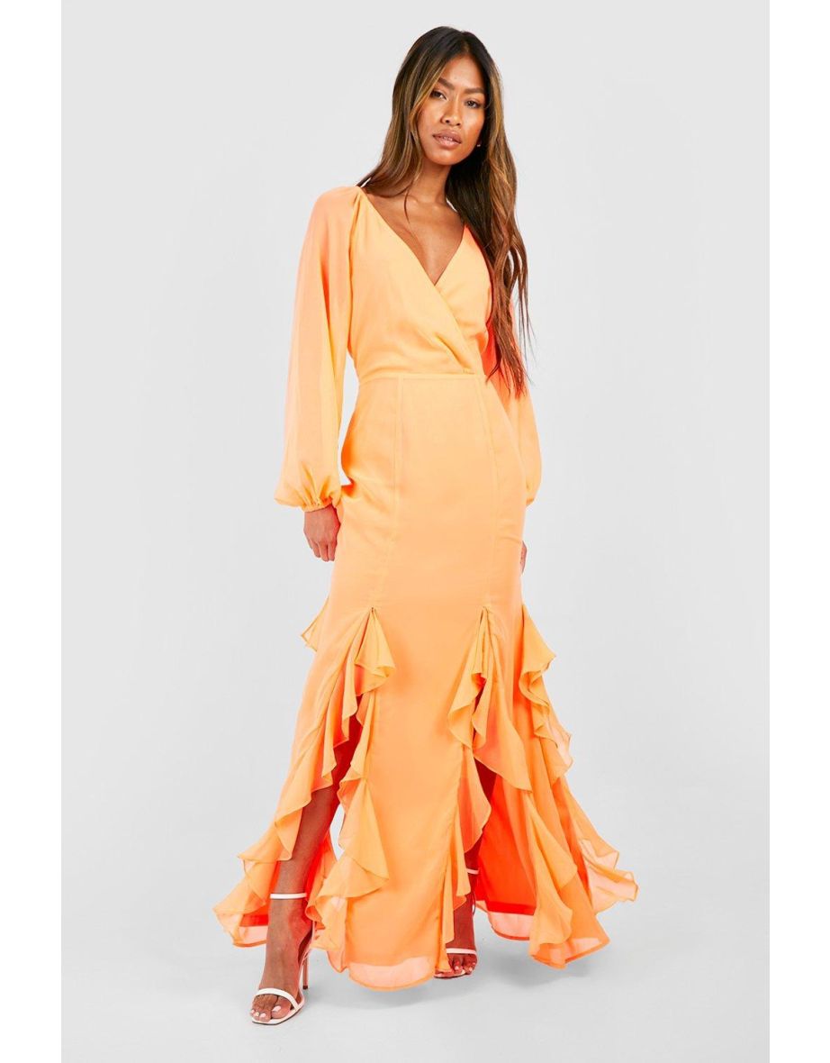 Orange wrap maxi dress best sale