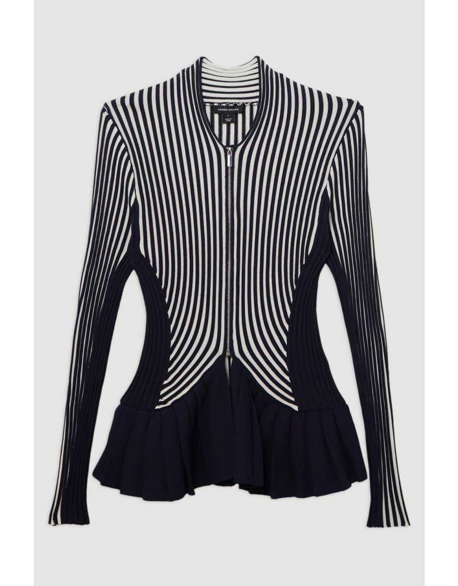 Stripe Zip Through Peplum Knitted Jacket - 3