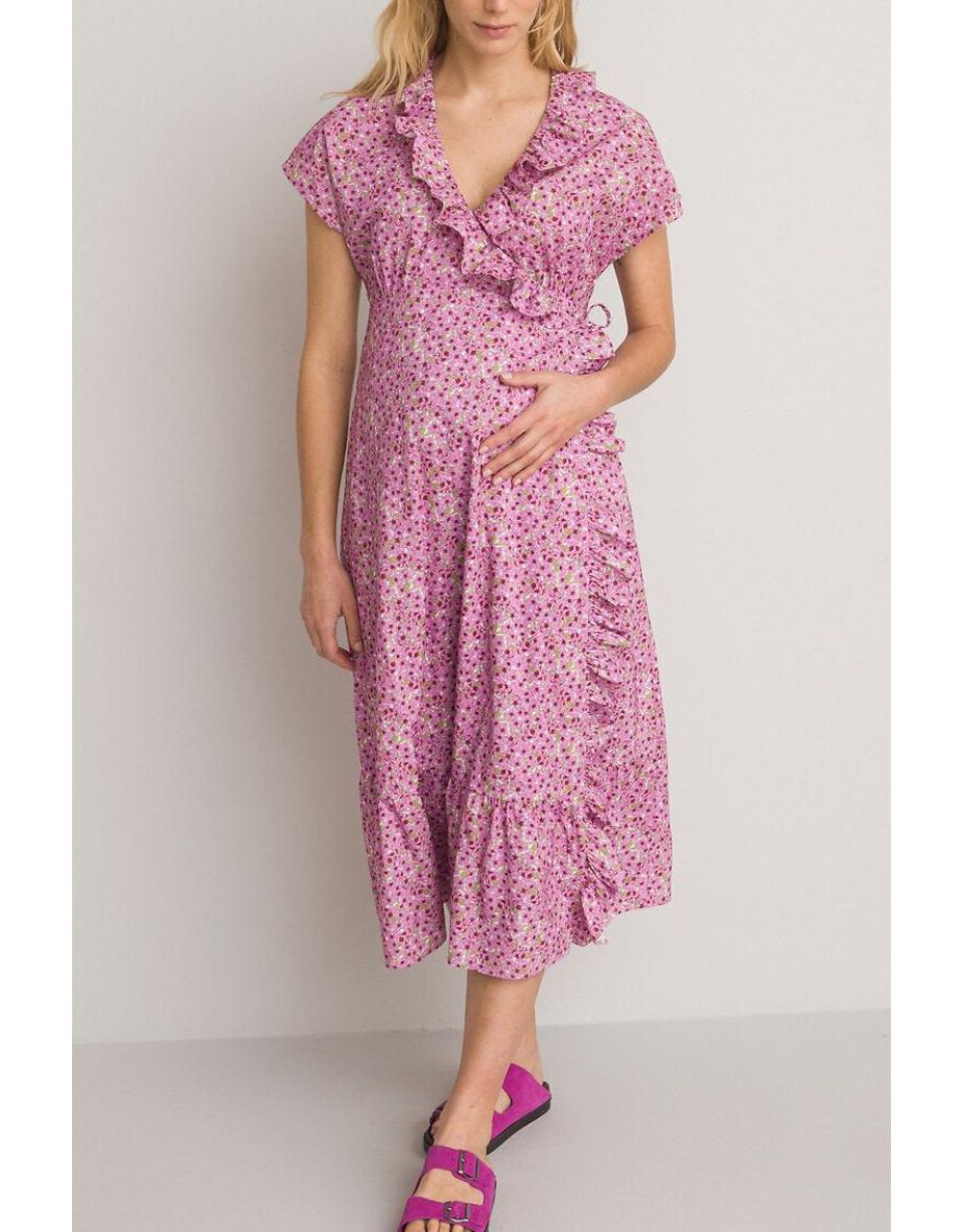Maternity Floral Ruffled Maternity Dress in Cotton Midaxi