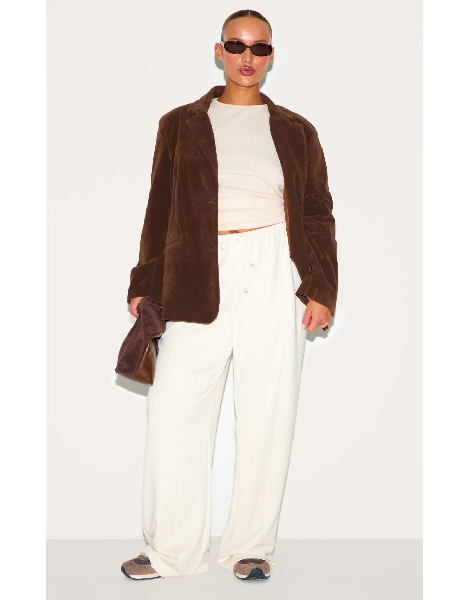 Plus Cream Premium Soft Touch Low Rise Drawstring Waist Wide Leg Trousers