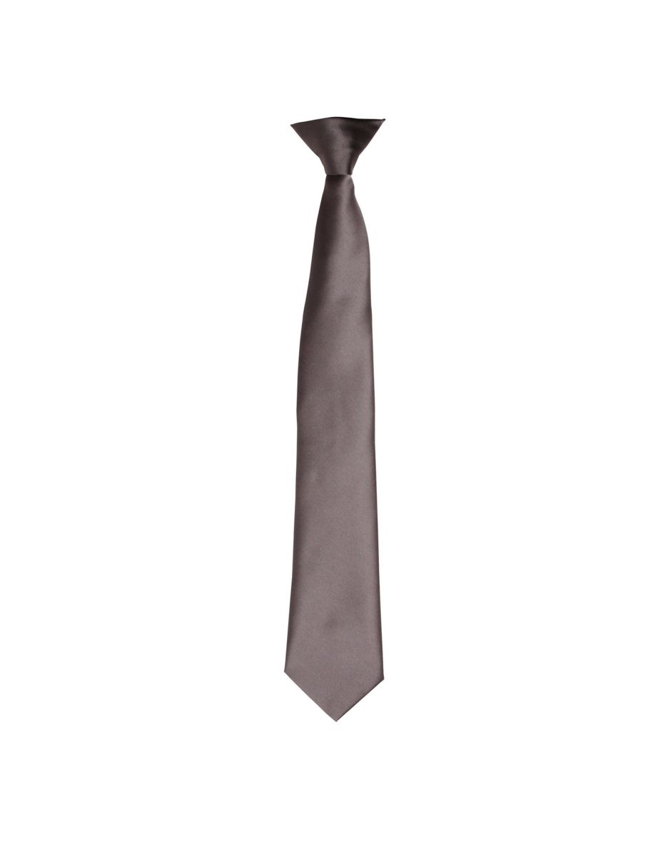 Premier Colours Mens Satin Clip Tie - Dark Grey
