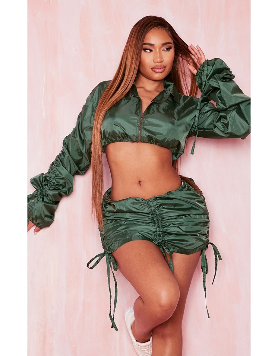 Shape Khaki Shell Ruched Sleeve Crop Jumper