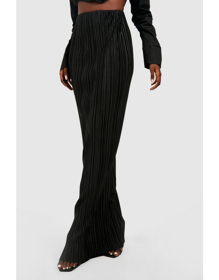 Plisse Floor Length Tube Maxi Skirt - black - 3