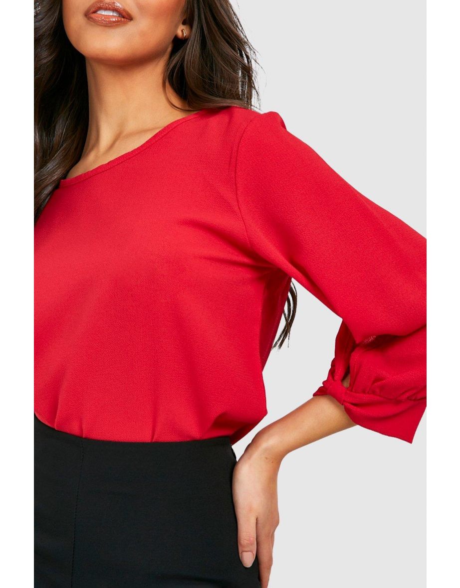 Bow Sleeve Woven Blouse - red - 3