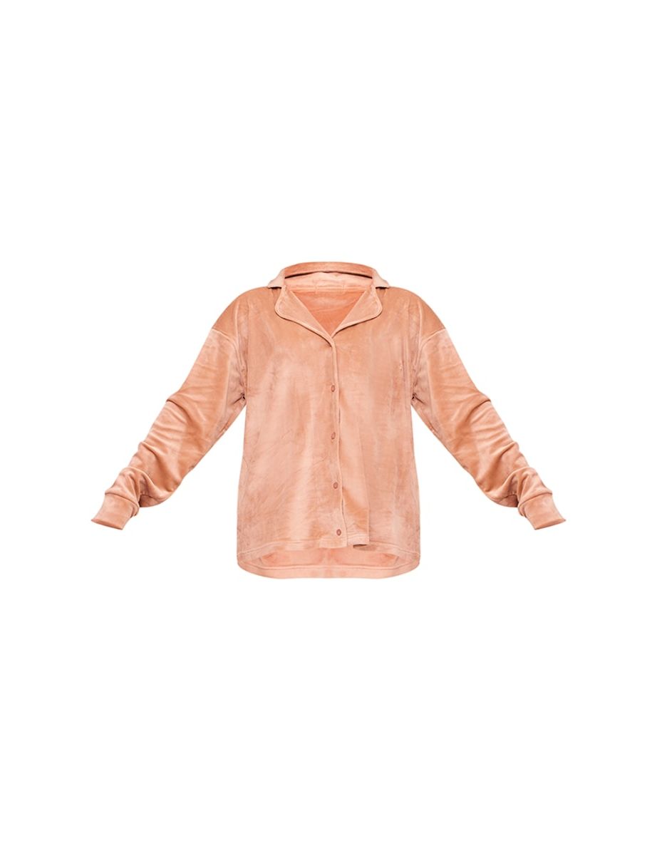 Brown Velour Button Up Pyjama Shirt - 4