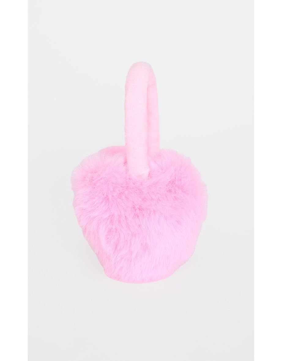 Pink Faux Fur Heart Ear Muffs - 2