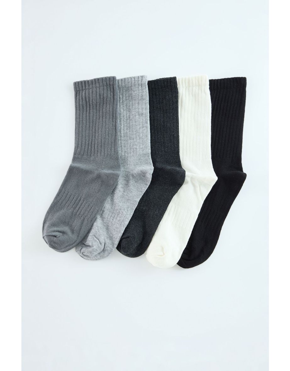 Gray Unisex 5-Pack Cotton Textured Socket-Long Socks