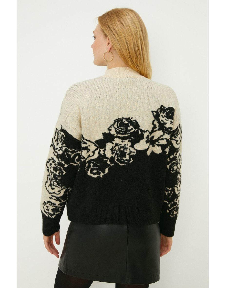 Premium Embroidered Floral Jacquard Jumper - 2