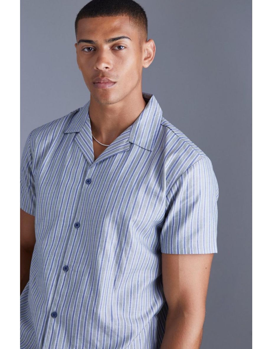 Short Sleeve Regular Bold Stripe Shirt - green - 2