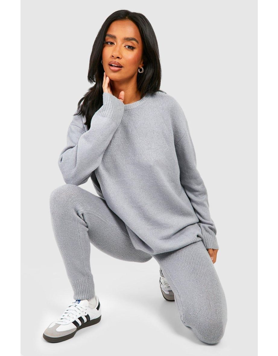 Petite Soft Knit Tracksuit - grey